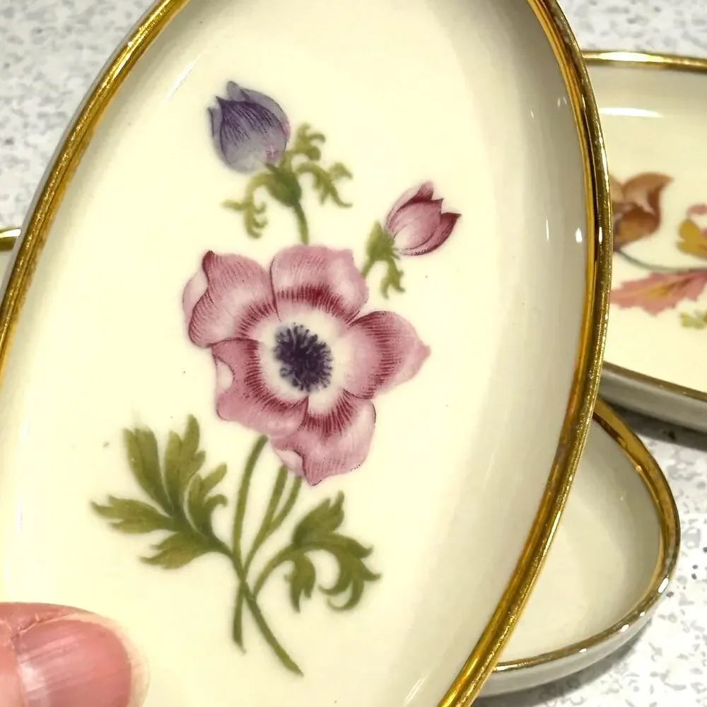 Set of 4 Denmark Danmark porcelain pin dish small oval trays variety floral